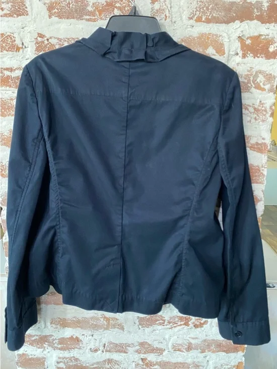 VGEC TALBOTS Dark Navy Ruffle-Trim Blazer with Long Sleeves Lined - Picture 2 of 5